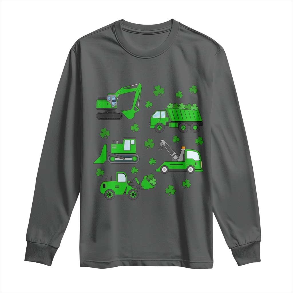 Funny St Patricks Day Construction Trucks Irish Shamrock Long Sleeve Shirt TS11 Dark Heather Print Your Wear