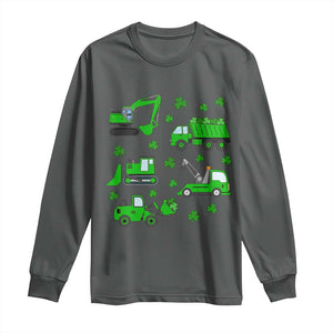 Funny St Patricks Day Construction Trucks Irish Shamrock Long Sleeve Shirt TS11 Dark Heather Print Your Wear