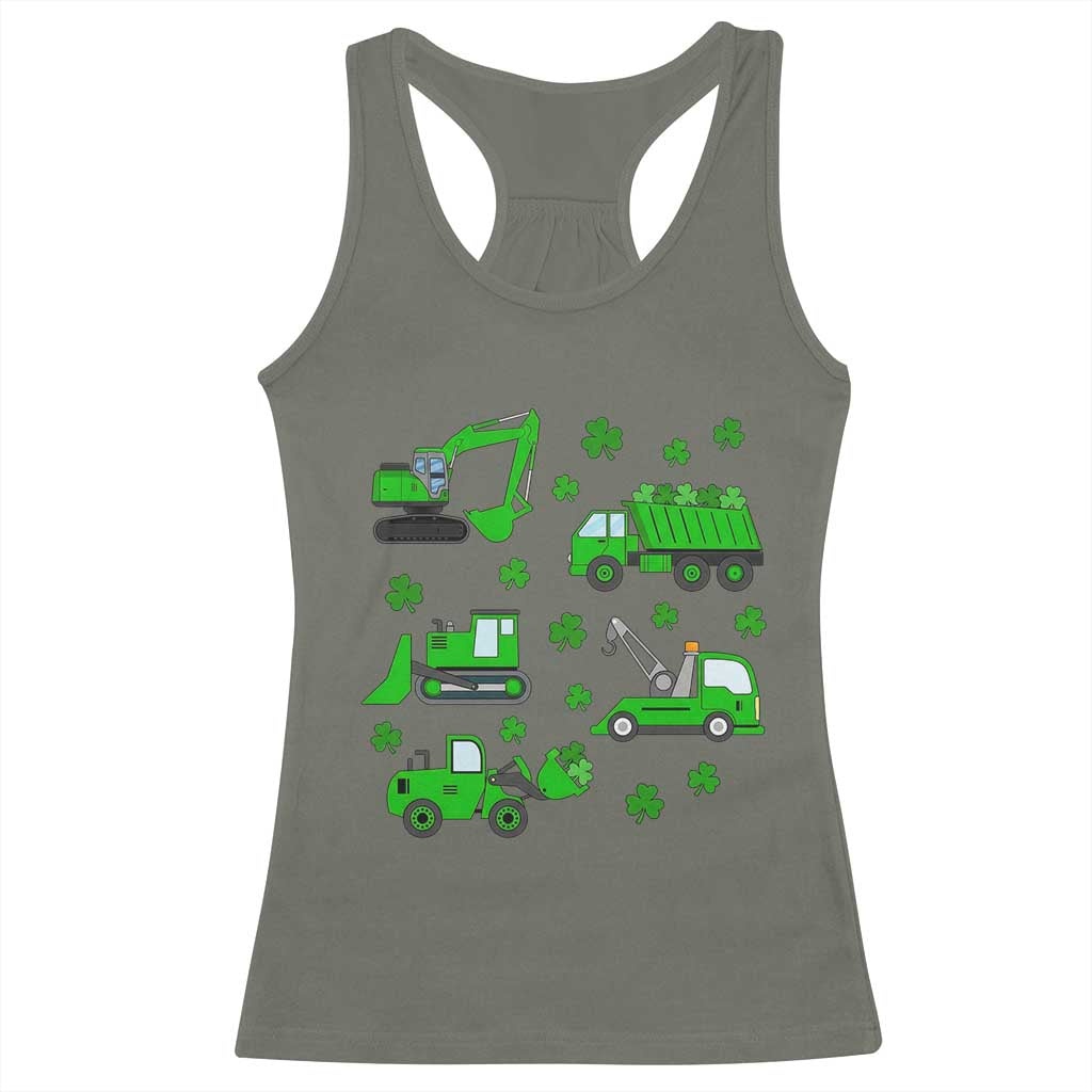 Funny St Patricks Day Construction Trucks Irish Shamrock Racerback Tank Top TS11 Military Green Print Your Wear
