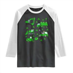 Funny St Patricks Day Construction Trucks Irish Shamrock Raglan Shirt TS11 Black White Print Your Wear
