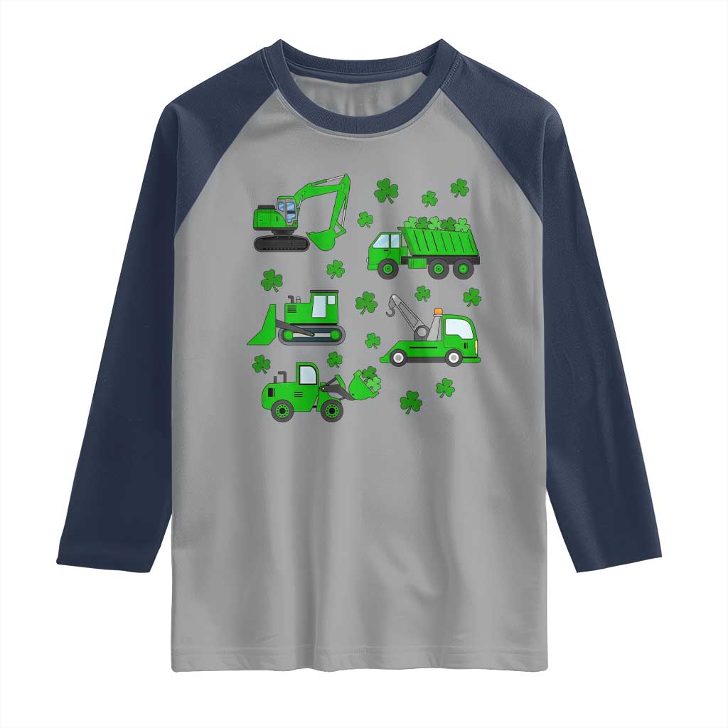 Funny St Patricks Day Construction Trucks Irish Shamrock Raglan Shirt TS11 Sport Gray Navy Print Your Wear