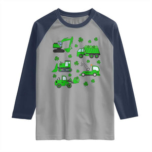 Funny St Patricks Day Construction Trucks Irish Shamrock Raglan Shirt TS11 Sport Gray Navy Print Your Wear