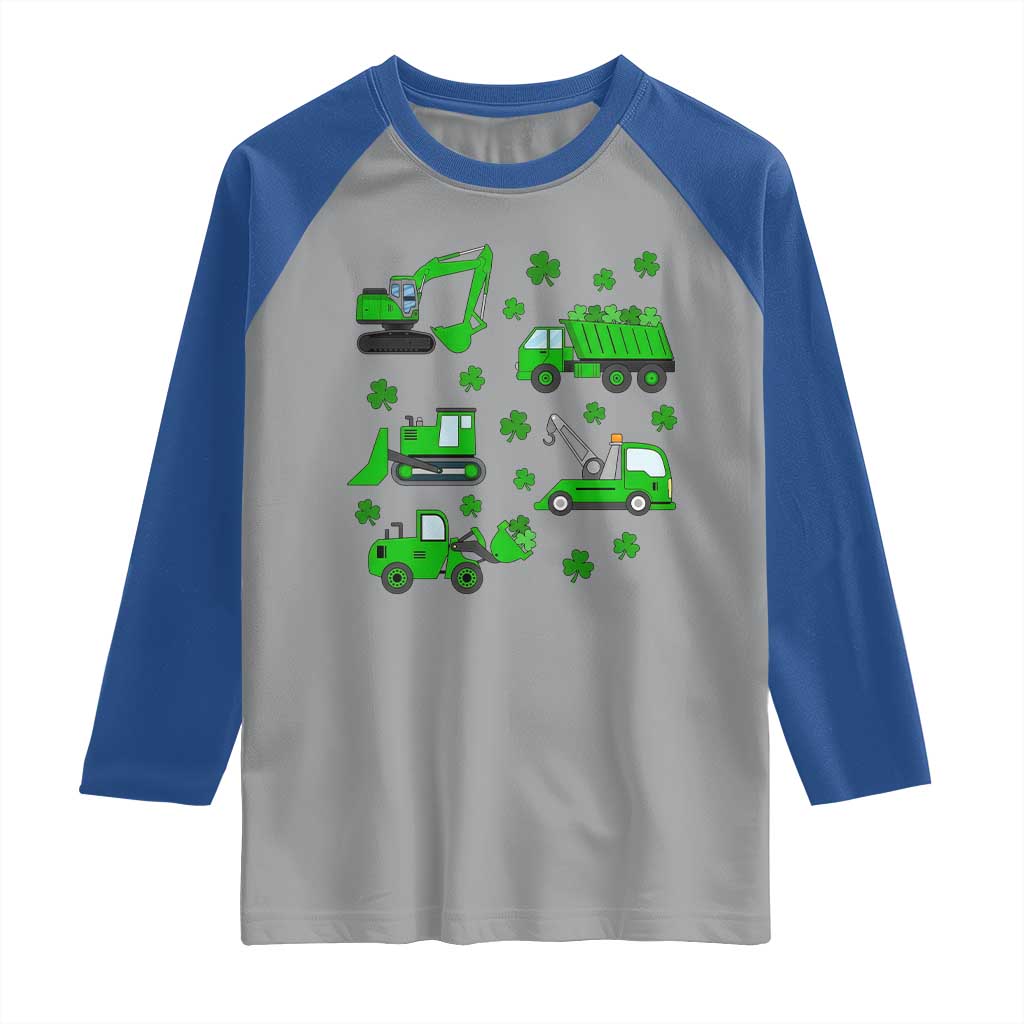 Funny St Patricks Day Construction Trucks Irish Shamrock Raglan Shirt TS11 Sport Gray Royal Print Your Wear