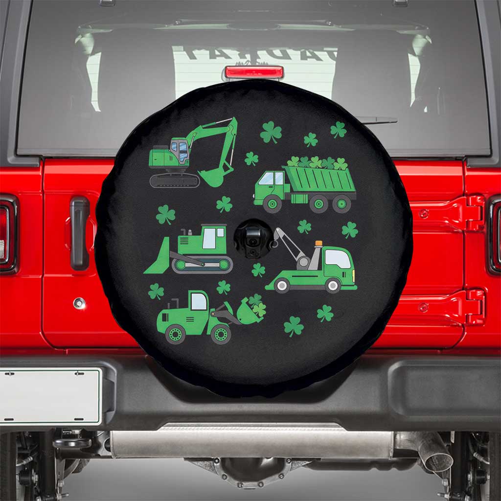 Funny St Patricks Day Construction Trucks Irish Shamrock Spare Tire Cover TS11 Black Print Your Wear