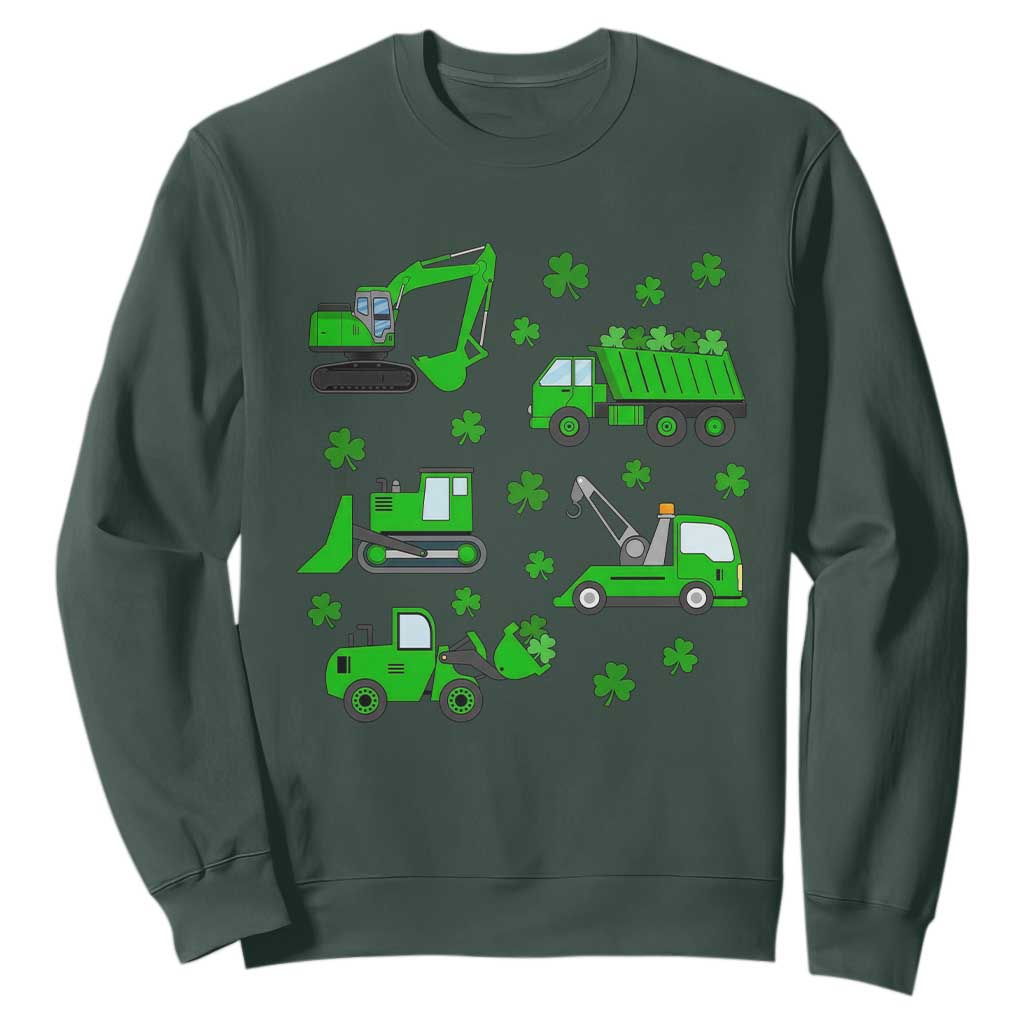 Funny St Patricks Day Construction Trucks Irish Shamrock Sweatshirt TS11 Dark Forest Green Print Your Wear