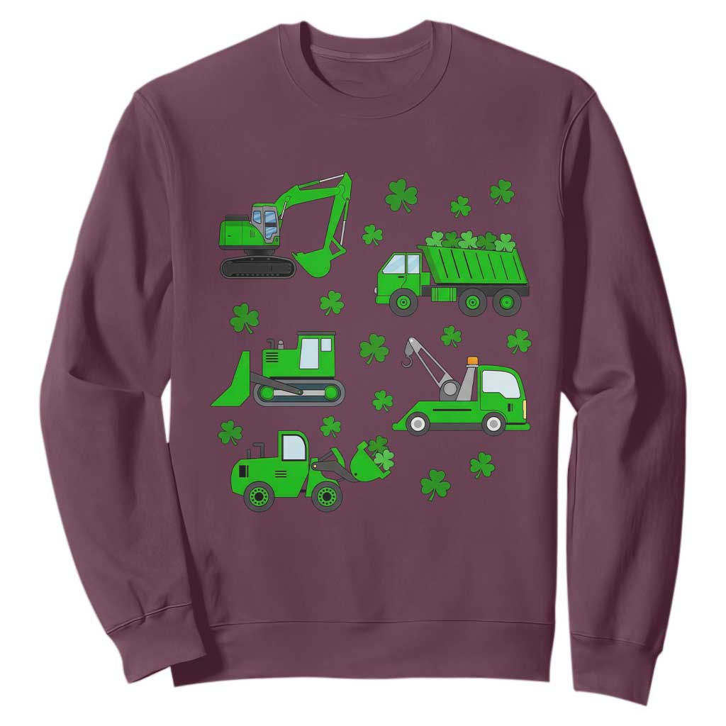 Funny St Patricks Day Construction Trucks Irish Shamrock Sweatshirt TS11 Maroon Print Your Wear