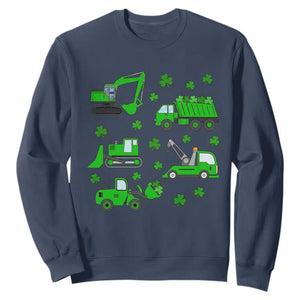Funny St Patricks Day Construction Trucks Irish Shamrock Sweatshirt TS11 Navy Print Your Wear