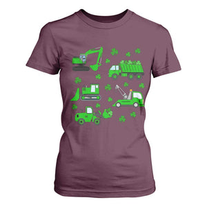 Funny St Patricks Day Construction Trucks Irish Shamrock T Shirt For Women TS11 Maroon Print Your Wear