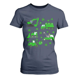 Funny St Patricks Day Construction Trucks Irish Shamrock T Shirt For Women TS11 Navy Print Your Wear