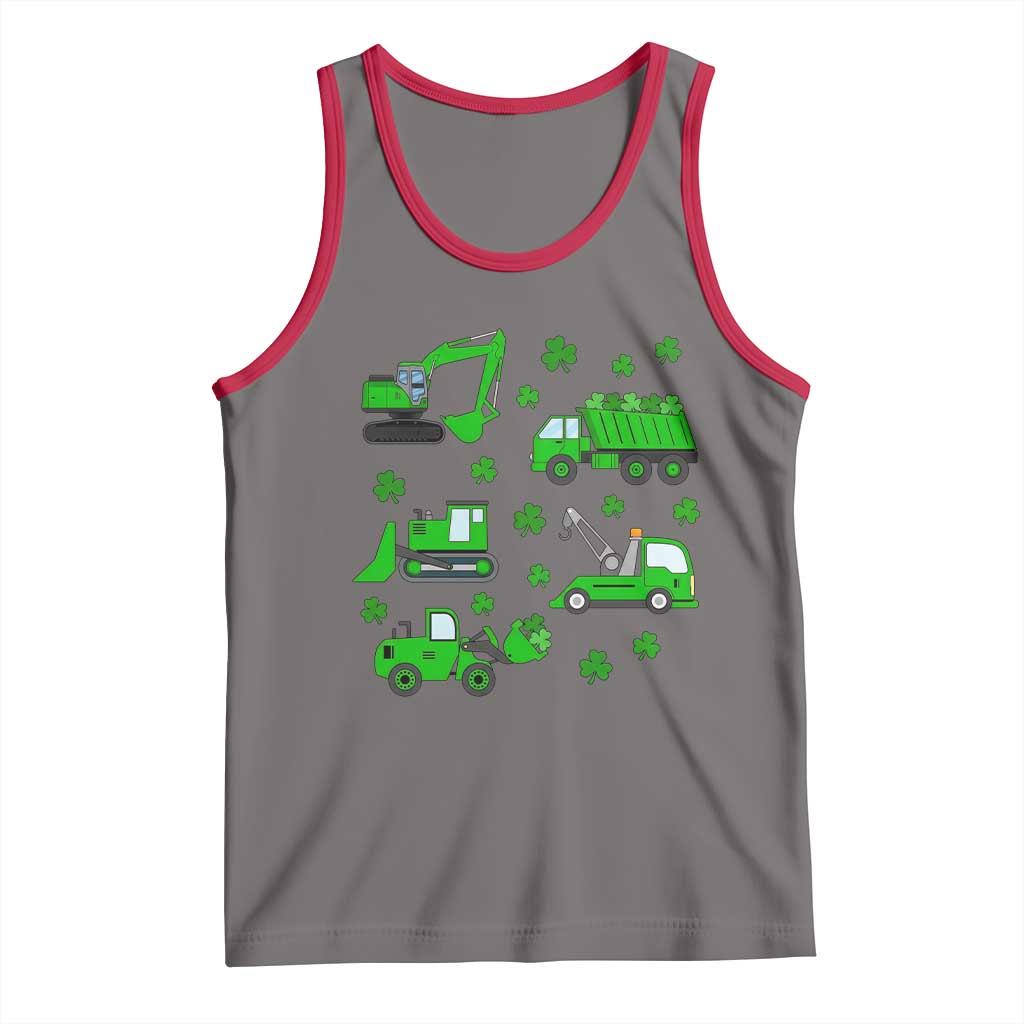 Funny St Patricks Day Construction Trucks Irish Shamrock Tank Top TS11 Deep Heather Red Print Your Wear