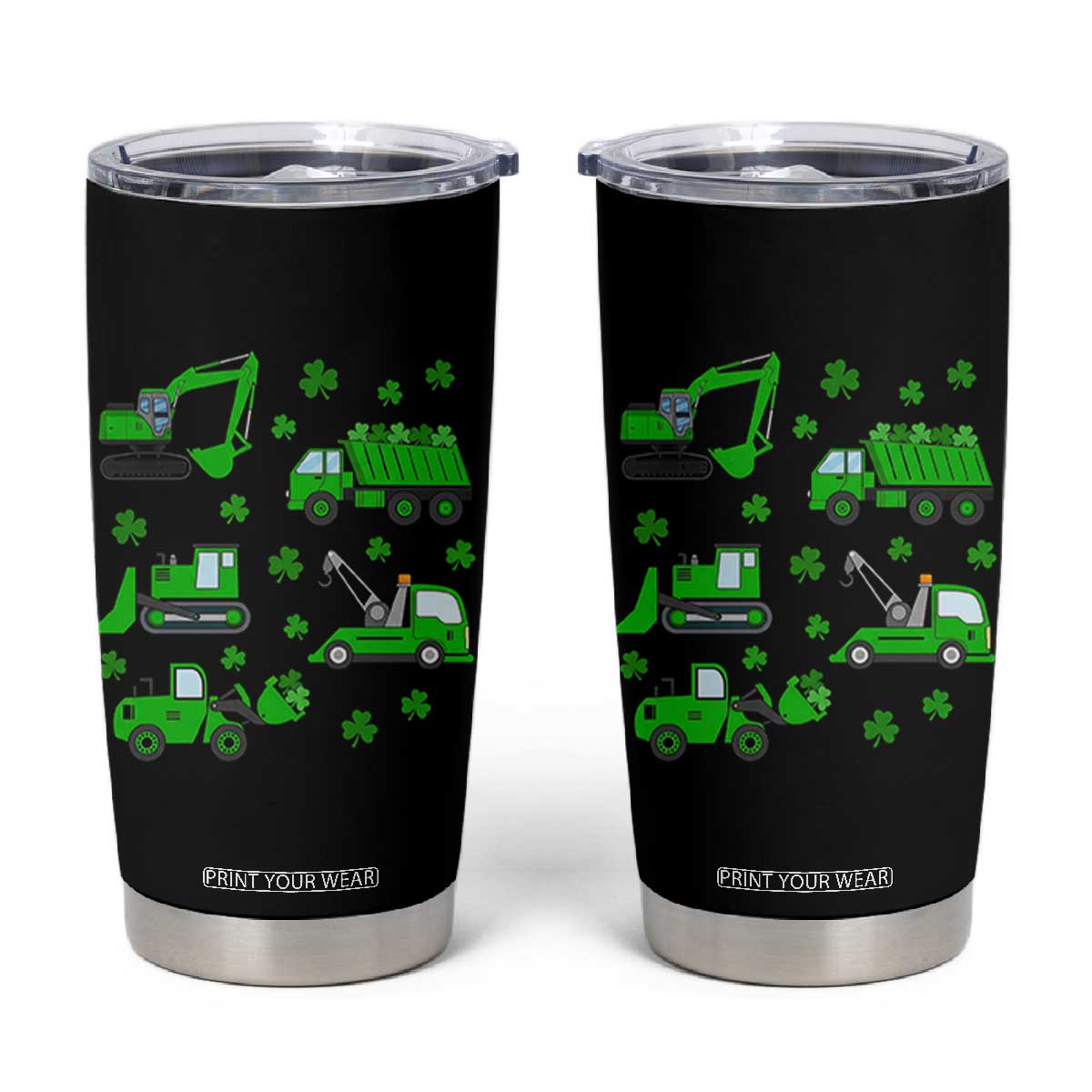 Funny St Patricks Day Construction Trucks Irish Shamrock Tumbler Cup TS11 Black Print Your Wear
