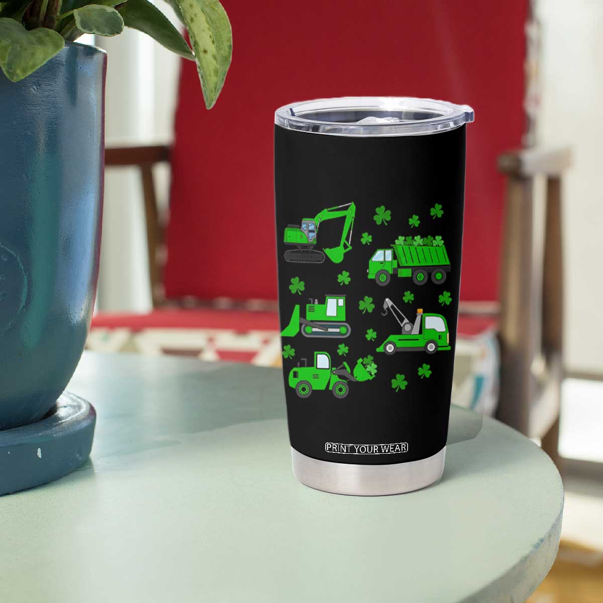 Funny St Patricks Day Construction Trucks Irish Shamrock Tumbler Cup TS11 Print Your Wear