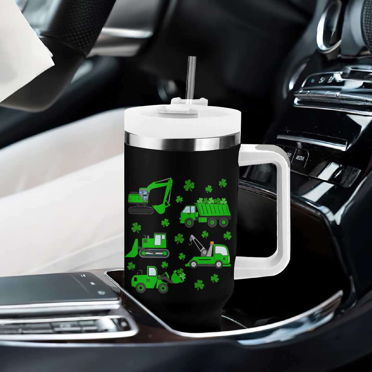 Funny St Patricks Day Construction Trucks Irish Shamrock Tumbler With Handle TS11 Print Your Wear