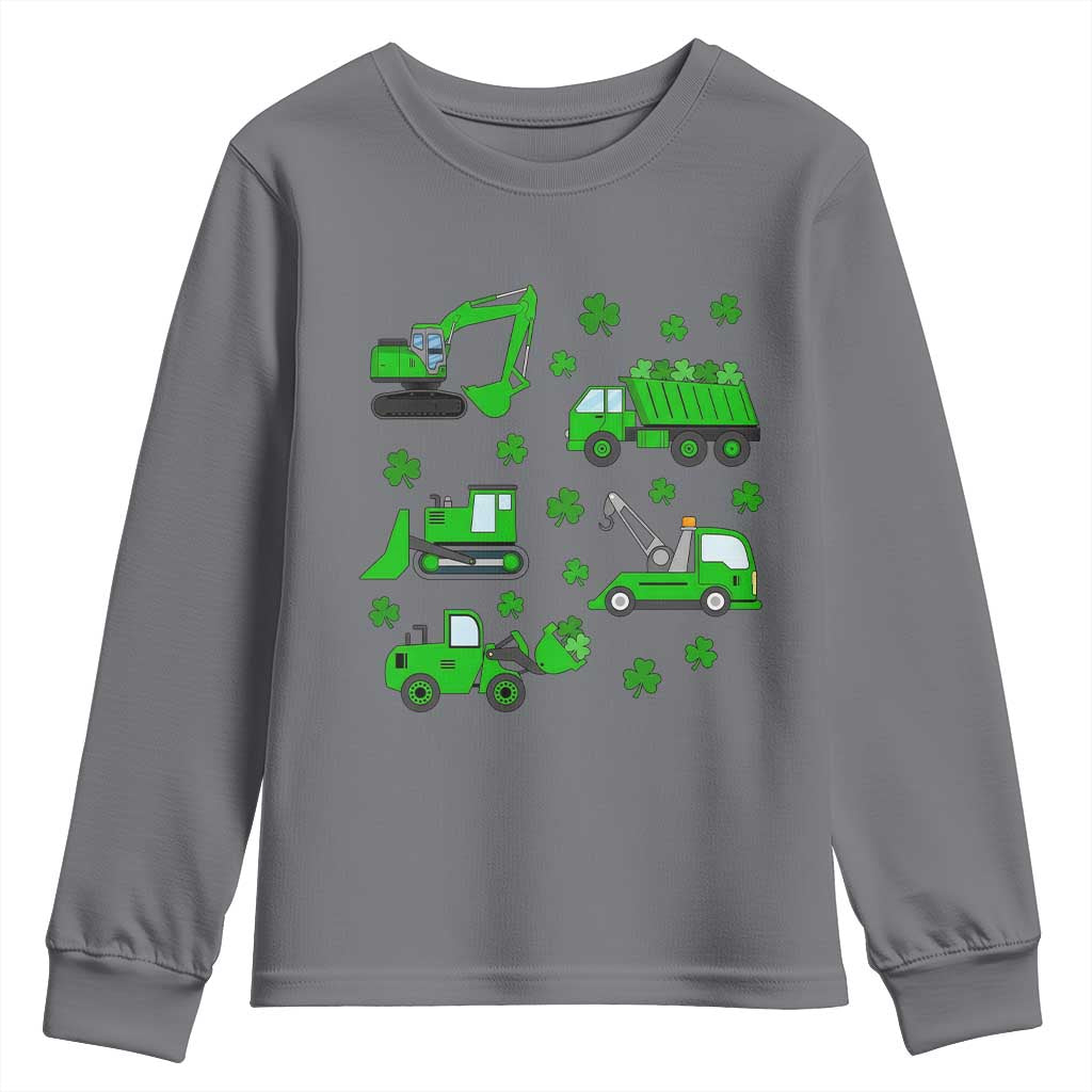 Funny St Patricks Day Construction Trucks Irish Shamrock Youth Sweatshirt TS11 Charcoal Print Your Wear
