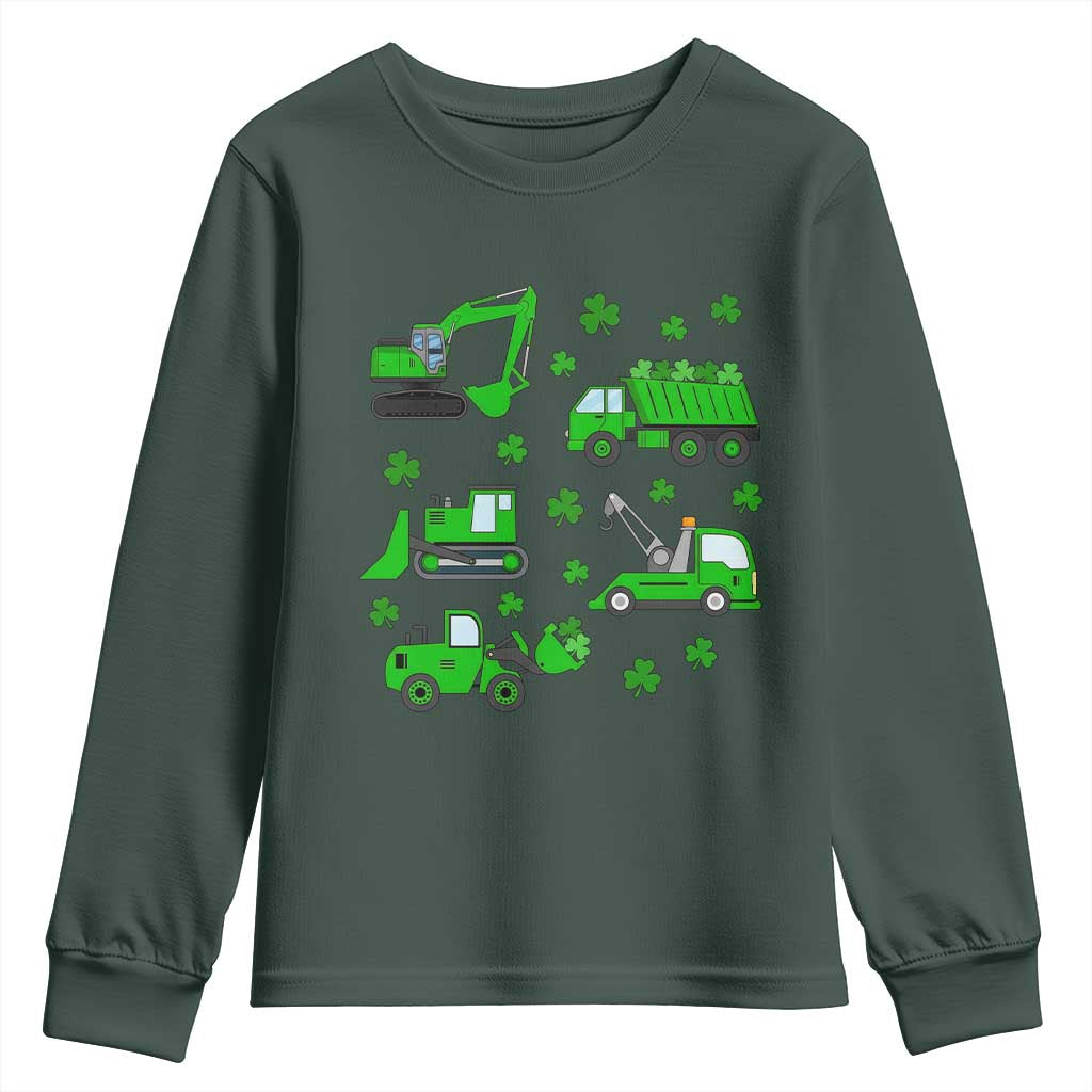 Funny St Patricks Day Construction Trucks Irish Shamrock Youth Sweatshirt TS11 Dark Forest Green Print Your Wear
