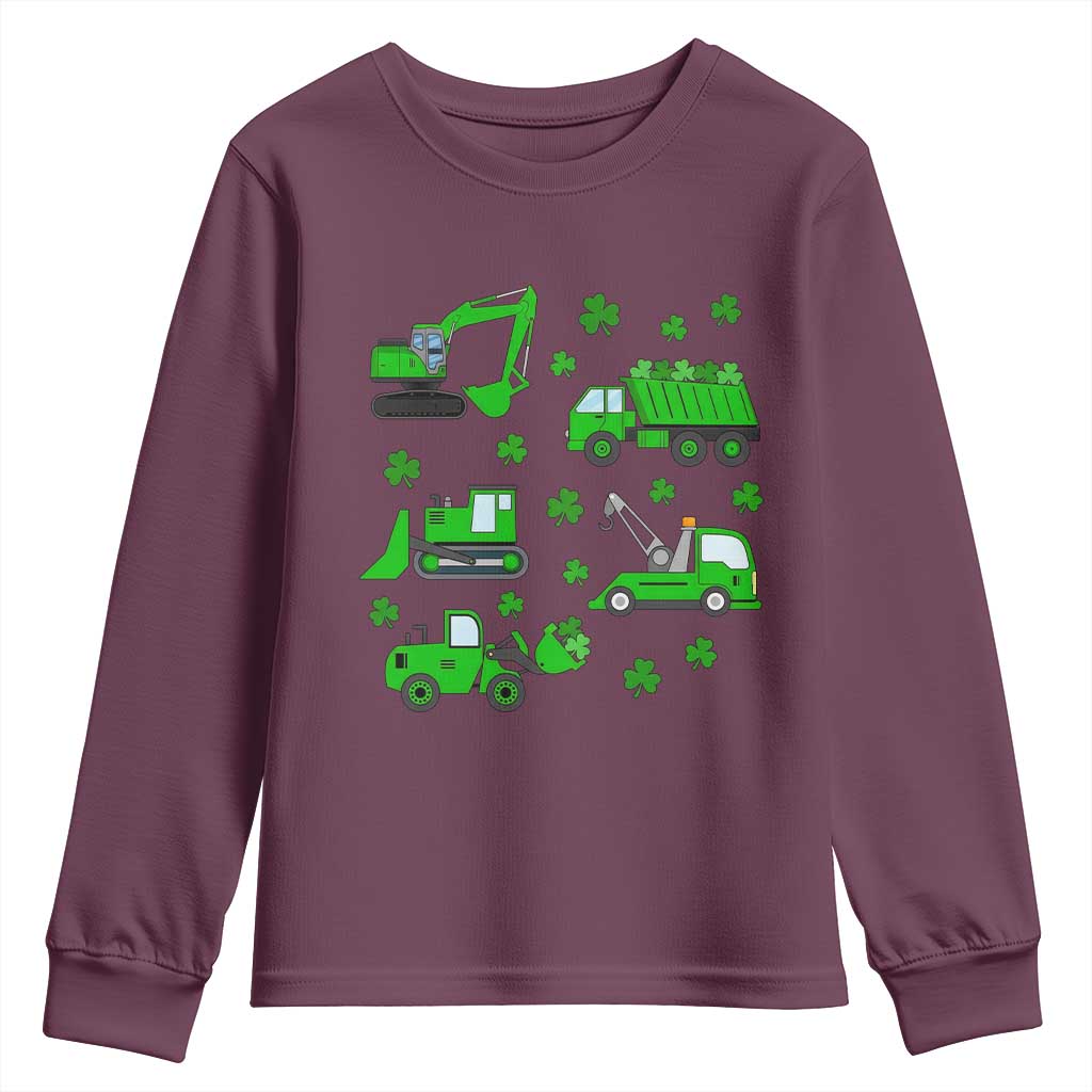 Funny St Patricks Day Construction Trucks Irish Shamrock Youth Sweatshirt TS11 Maroon Print Your Wear
