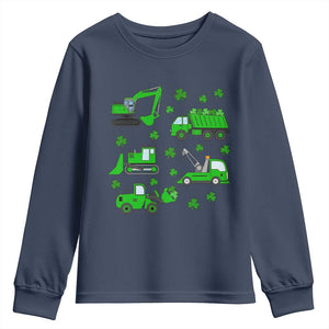 Funny St Patricks Day Construction Trucks Irish Shamrock Youth Sweatshirt TS11 Navy Print Your Wear