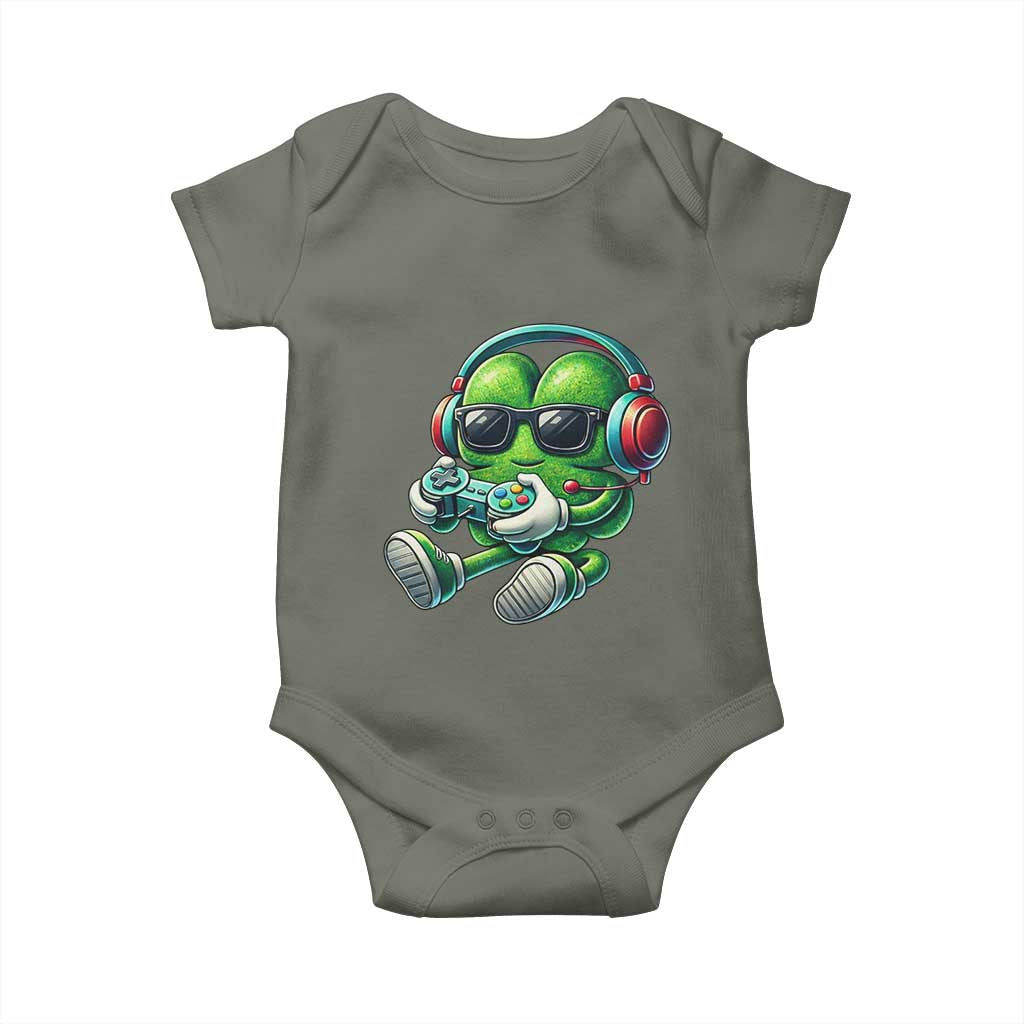 Funny Video Game Shamrock St Patricks Day Gamer Baby Onesie TS11 Military Green Print Your Wear