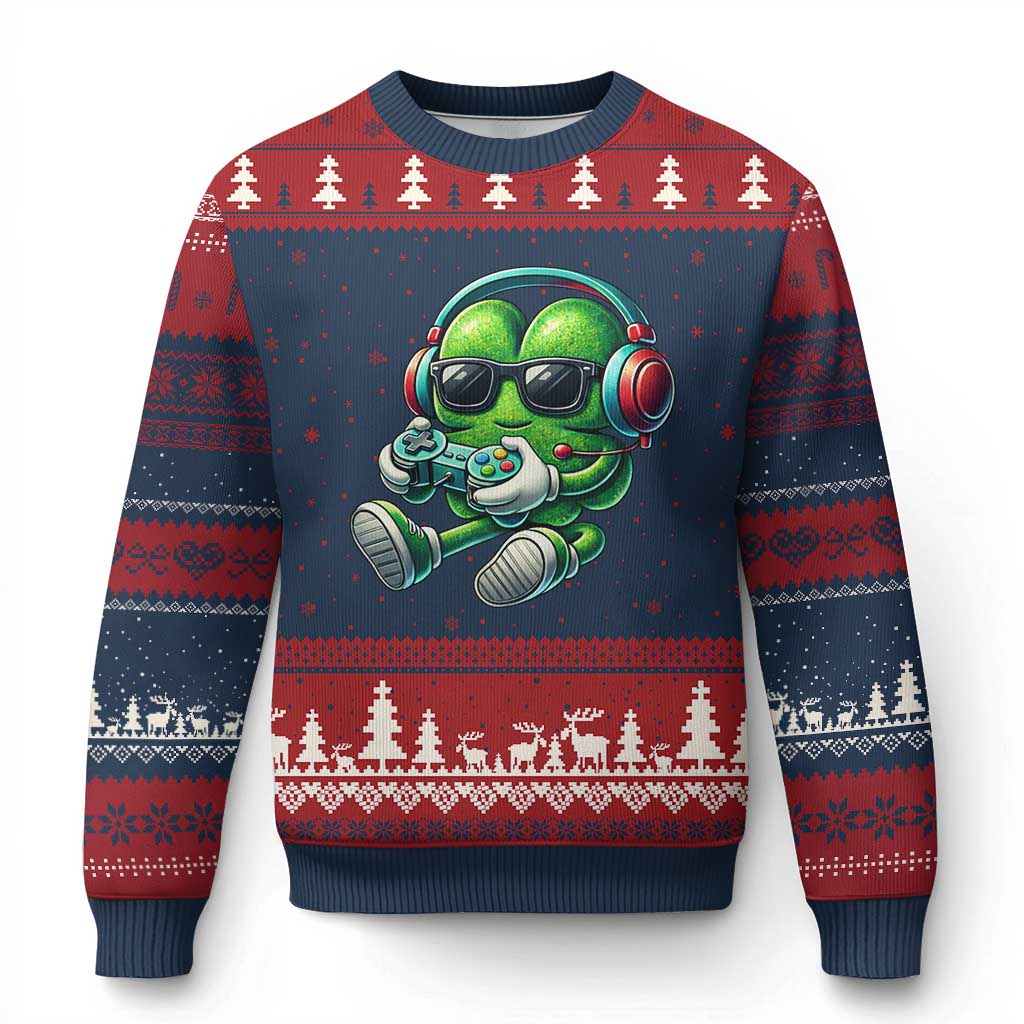 Funny Video Game Shamrock St Patricks Day Gamer Ugly Christmas Sweater TS11 Navy Red Print Your Wear
