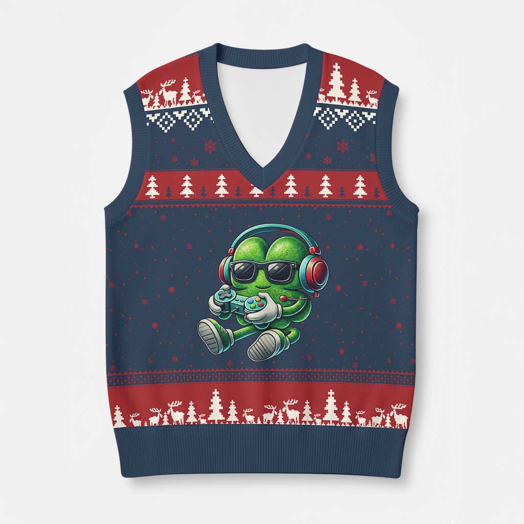 Funny Video Game Shamrock St Patricks Day Gamer V-Neck Knit Sweater Vest TS11 Navy Red Print Your Wear