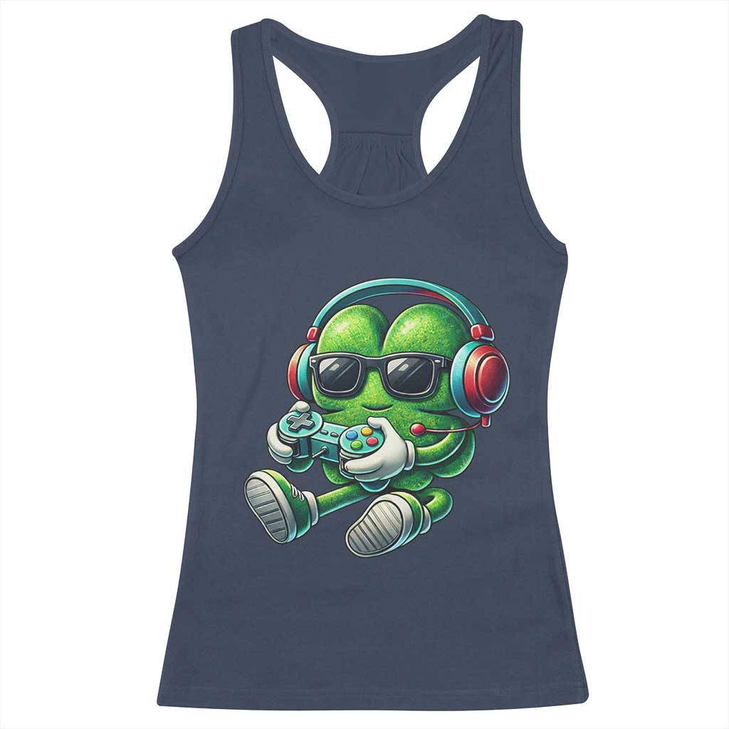 Funny Video Game Shamrock St Patricks Day Gamer Racerback Tank Top TS11 Navy Print Your Wear