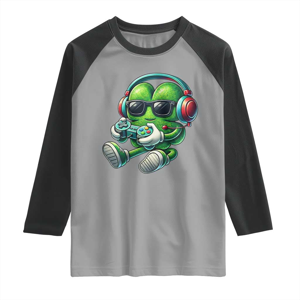 Funny Video Game Shamrock St Patricks Day Gamer Raglan Shirt TS11 Sport Gray Black Print Your Wear
