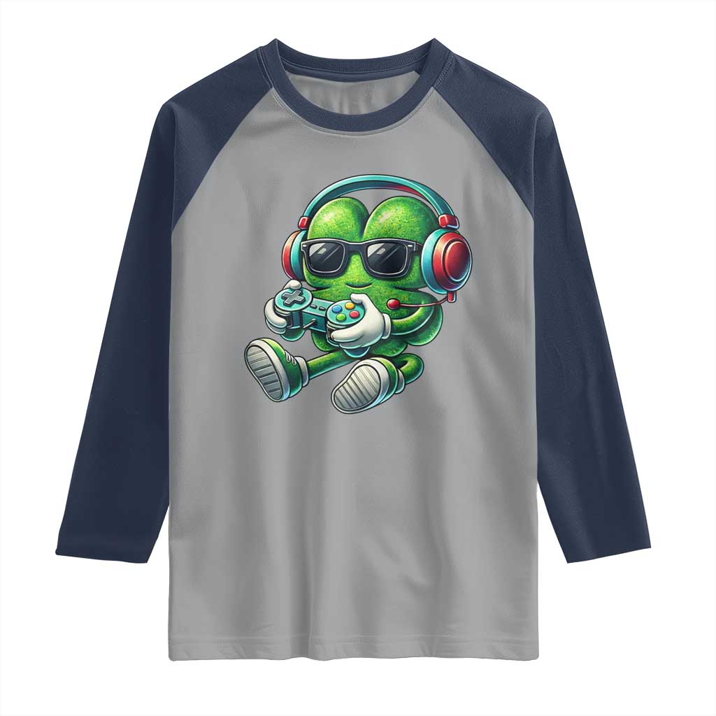 Funny Video Game Shamrock St Patricks Day Gamer Raglan Shirt TS11 Sport Gray Navy Print Your Wear