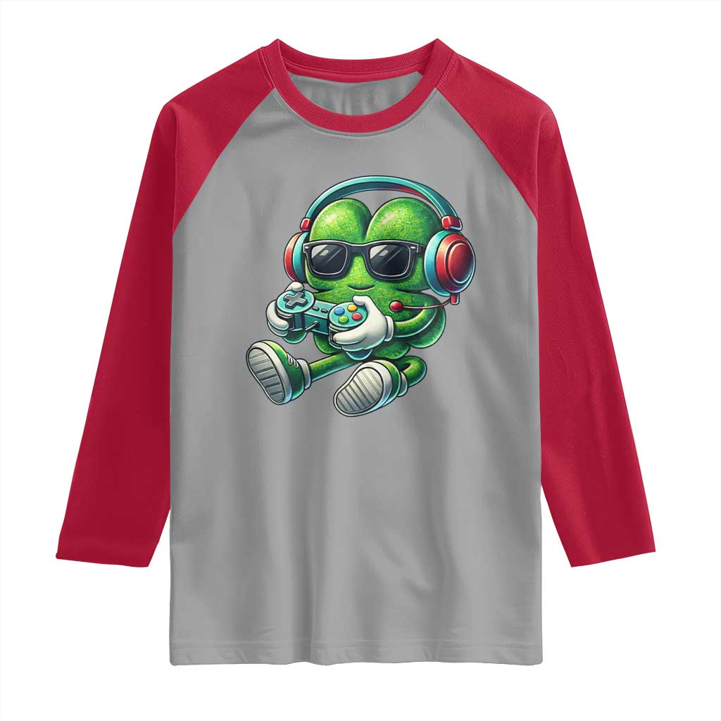 Funny Video Game Shamrock St Patricks Day Gamer Raglan Shirt TS11 Sport Gray Red Print Your Wear