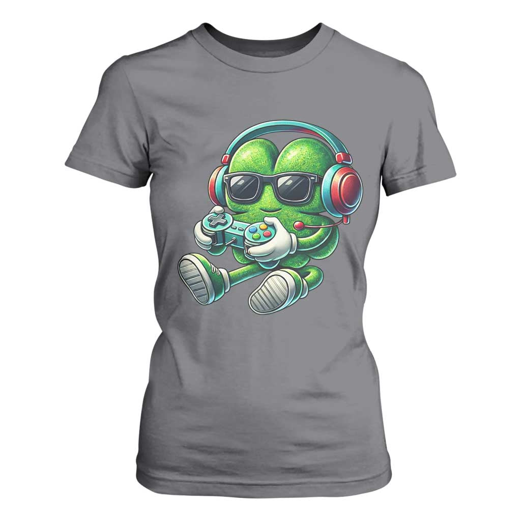 Funny Video Game Shamrock St Patricks Day Gamer T Shirt For Women TS11 Charcoal Print Your Wear