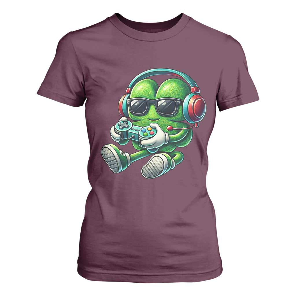 Funny Video Game Shamrock St Patricks Day Gamer T Shirt For Women TS11 Maroon Print Your Wear