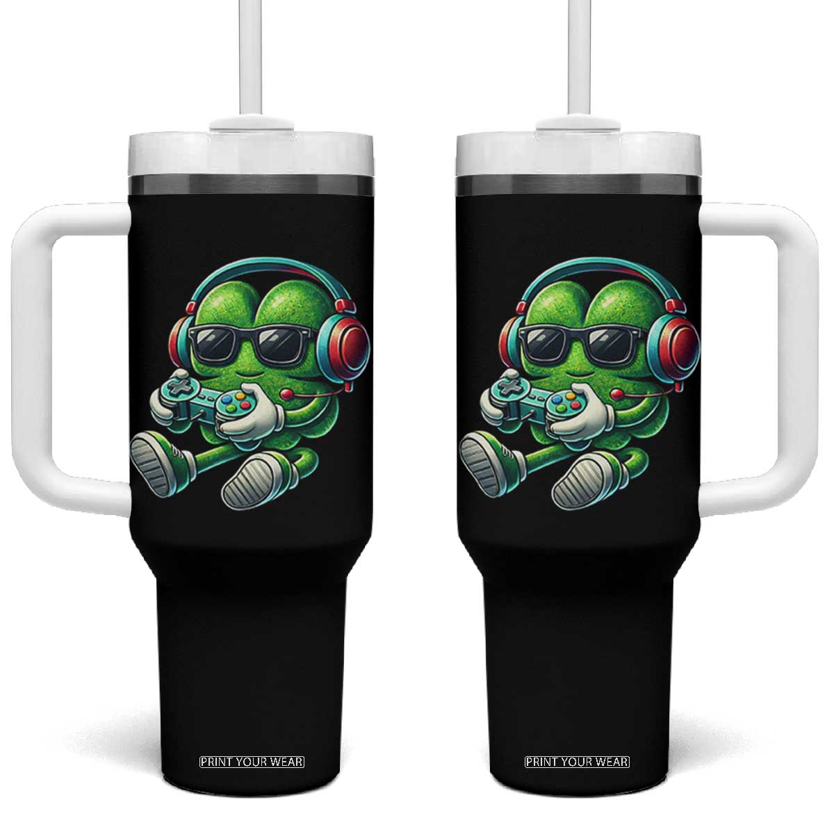 Funny Video Game Shamrock St Patricks Day Gamer Tumbler With Handle TS11 One Size: 40 oz Black Print Your Wear