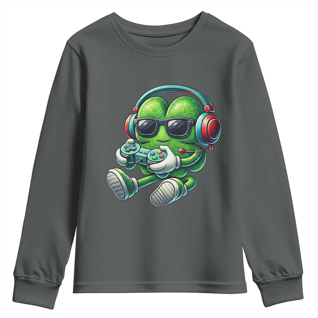 Funny Video Game Shamrock St Patricks Day Gamer Youth Sweatshirt TS11 Dark Heather Print Your Wear