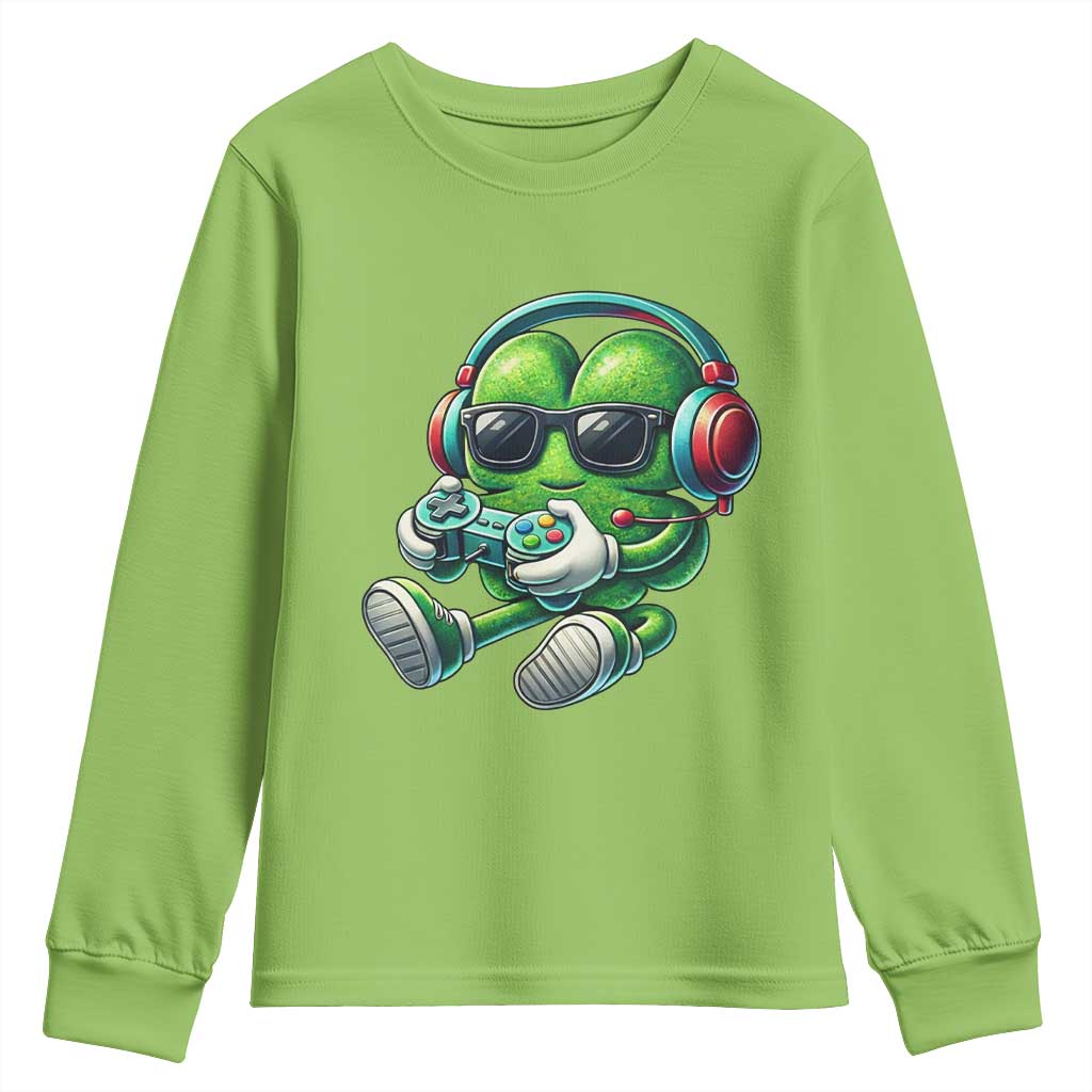 Funny Video Game Shamrock St Patricks Day Gamer Youth Sweatshirt TS11 Lime Print Your Wear