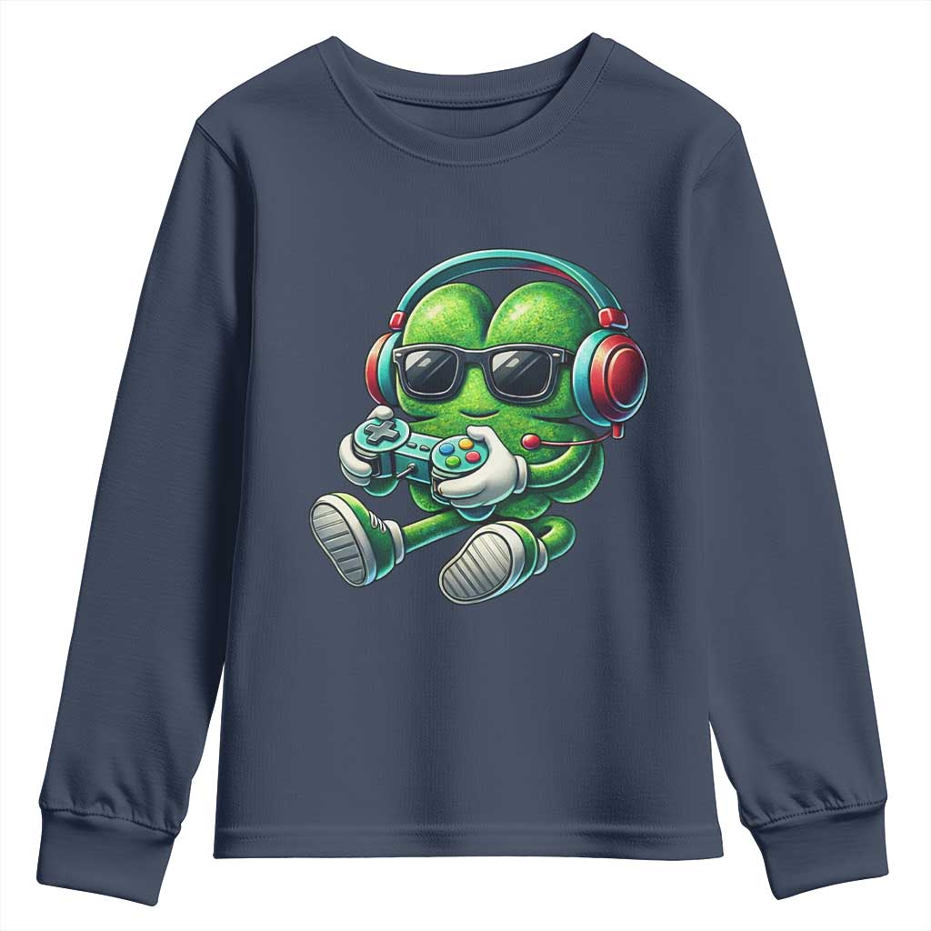 Funny Video Game Shamrock St Patricks Day Gamer Youth Sweatshirt TS11 Navy Print Your Wear