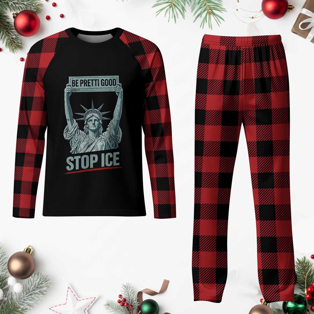 Be Pretti Good Stop Ice Plaid Pajama Set Statue Of Liberty Minneapolis Protest TS11 Buffalo Plaid Print Your Wear