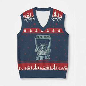 Be Pretti Good Stop Ice V-Neck Knit Sweater Vest Statue Of Liberty Minneapolis Protest TS11 Navy Red Print Your Wear
