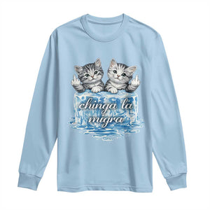 Chinga La Migra Long Sleeve Shirt Cute Cat Melting Ice Pro Immigrant TS11 Light Blue Print Your Wear