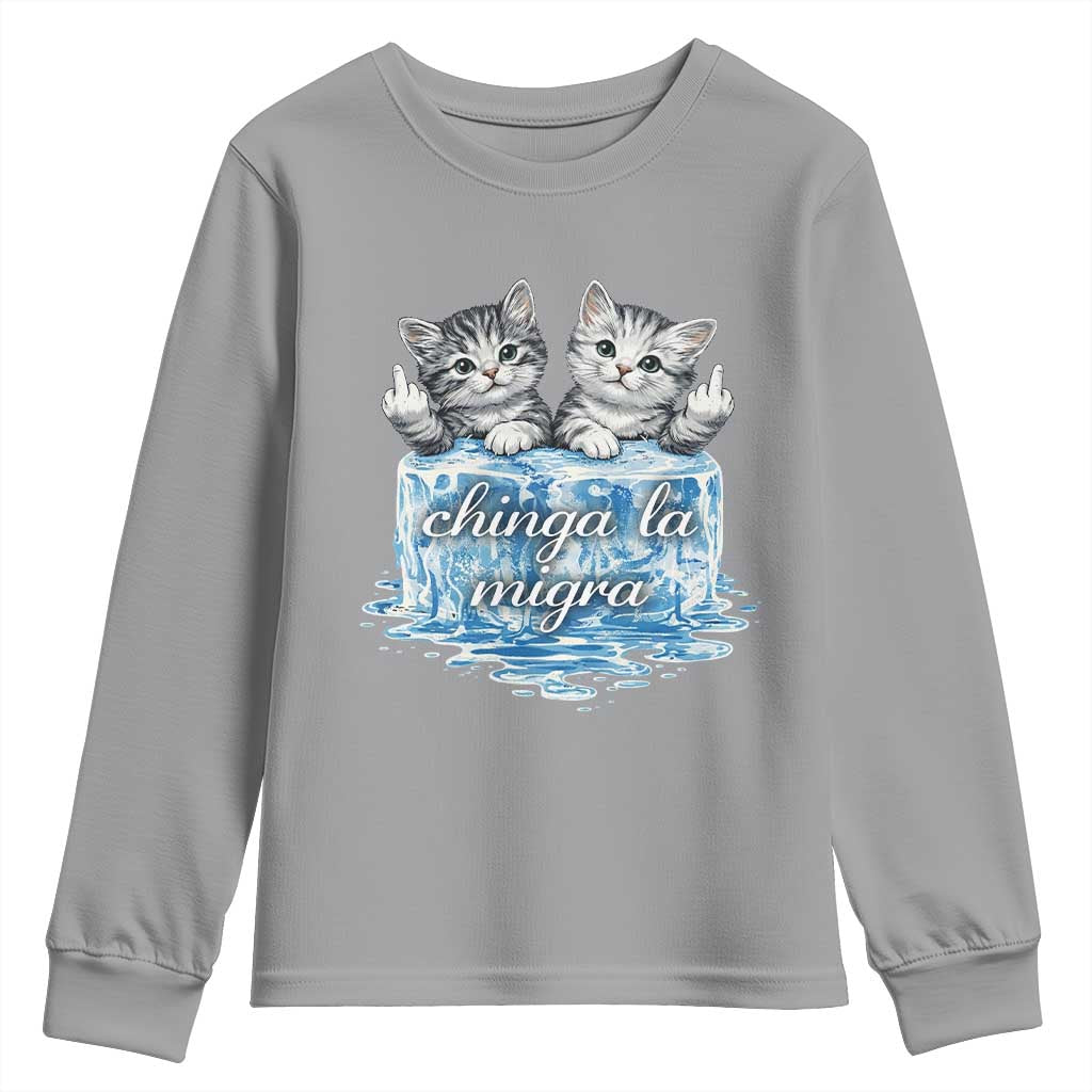 Chinga La Migra Youth Sweatshirt Cute Cat Melting Ice Pro Immigrant TS11 Sport Gray Print Your Wear