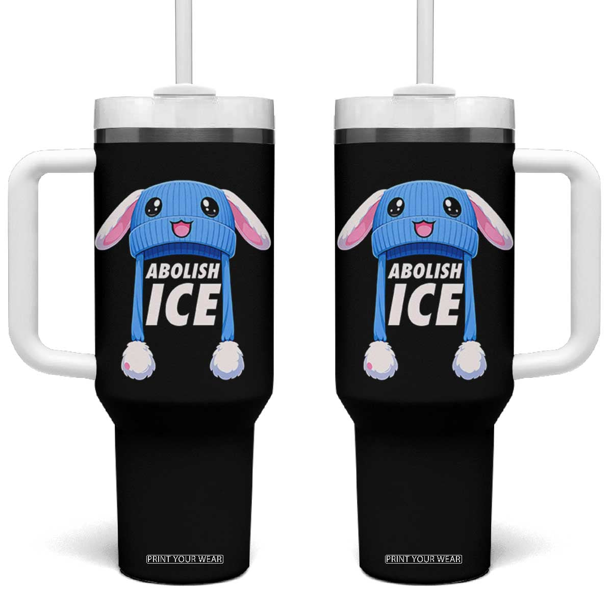 Abolish Ice Tumbler With Handle Blue Bunny Hat Pro Immigrant Resist Minnesota TS11 One Size: 40 oz Black Print Your Wear