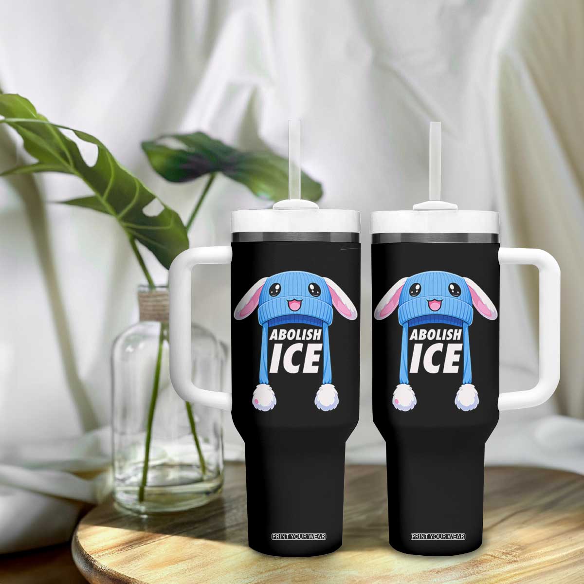 Abolish Ice Tumbler With Handle Blue Bunny Hat Pro Immigrant Resist Minnesota TS11 Print Your Wear
