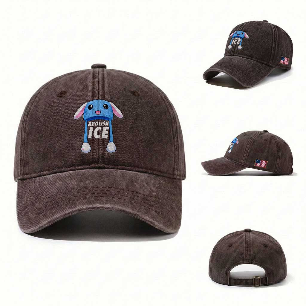 Abolish Ice Washed Cotton Baseball Cap Blue Bunny Hat Pro Immigrant Resist Minnesota TS11 Washed Cap Universal Fit Dark Brown Print Your Wear