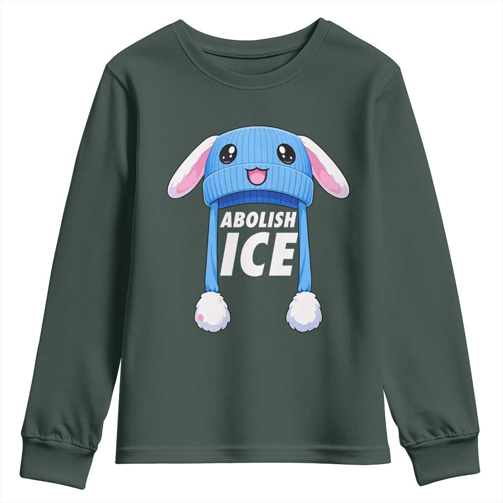 Abolish Ice Youth Sweatshirt Blue Bunny Hat Pro Immigrant Resist Minnesota TS11 Dark Forest Green Print Your Wear