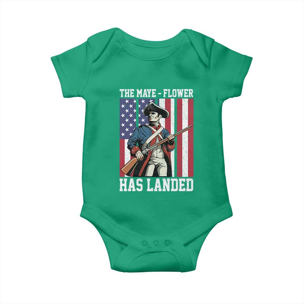The Maye Flower Has Landed Baby Onesie Funny Minutemen Football Fan TS11 Irish Green Print Your Wear