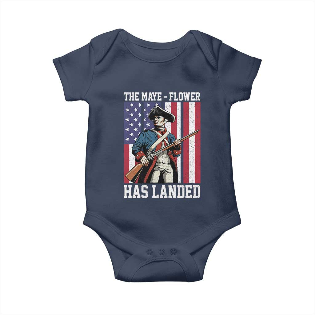 The Maye Flower Has Landed Baby Onesie Funny Minutemen Football Fan TS11 Navy Print Your Wear