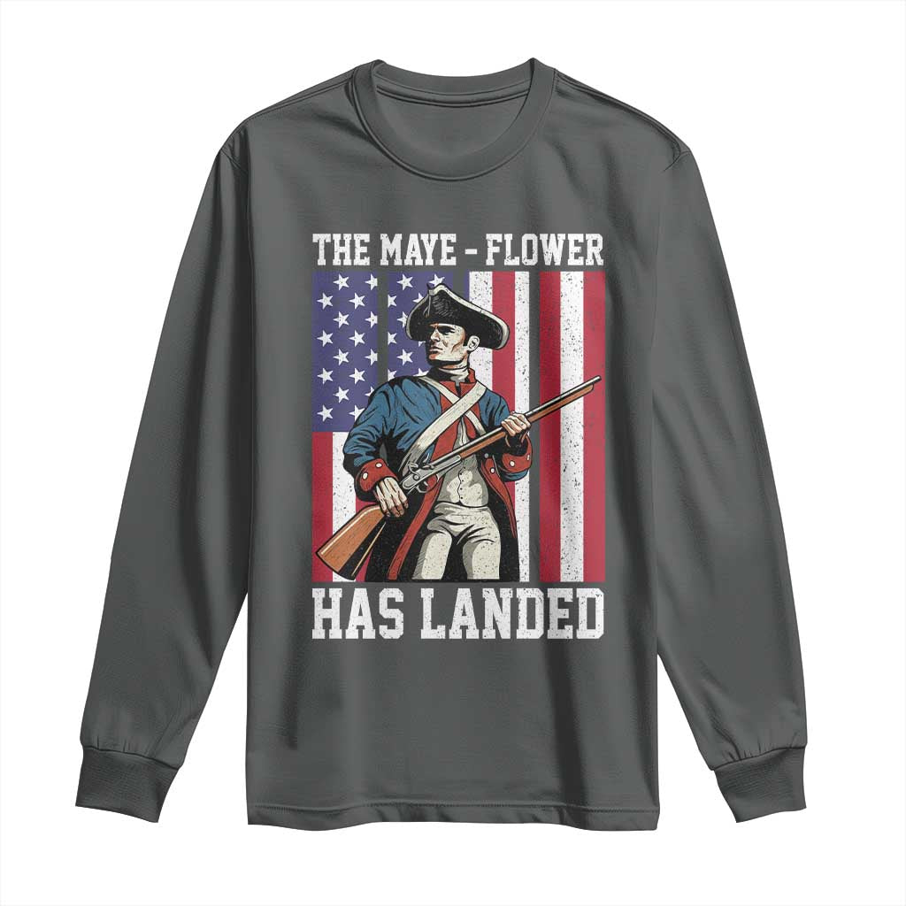 The Maye Flower Has Landed Long Sleeve Shirt Funny Minutemen Football Fan TS11 Dark Heather Print Your Wear