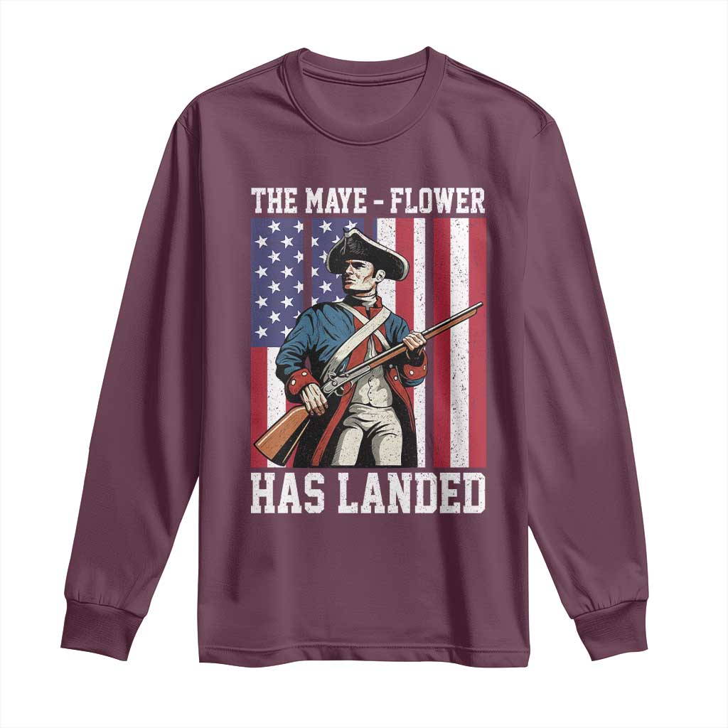 The Maye Flower Has Landed Long Sleeve Shirt Funny Minutemen Football Fan TS11 Maroon Print Your Wear