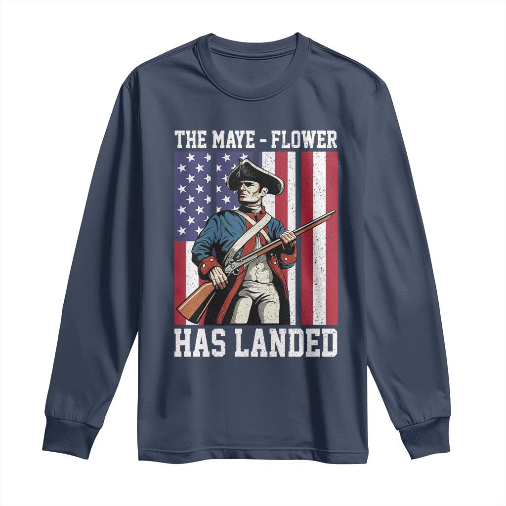 The Maye Flower Has Landed Long Sleeve Shirt Funny Minutemen Football Fan TS11 Navy Print Your Wear