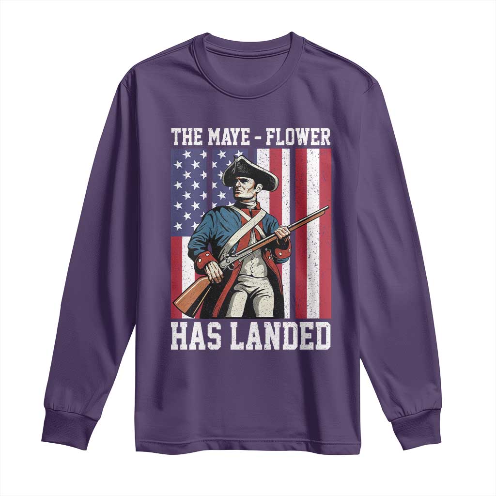 The Maye Flower Has Landed Long Sleeve Shirt Funny Minutemen Football Fan TS11 Purple Print Your Wear