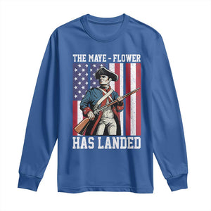 The Maye Flower Has Landed Long Sleeve Shirt Funny Minutemen Football Fan TS11 Royal Blue Print Your Wear