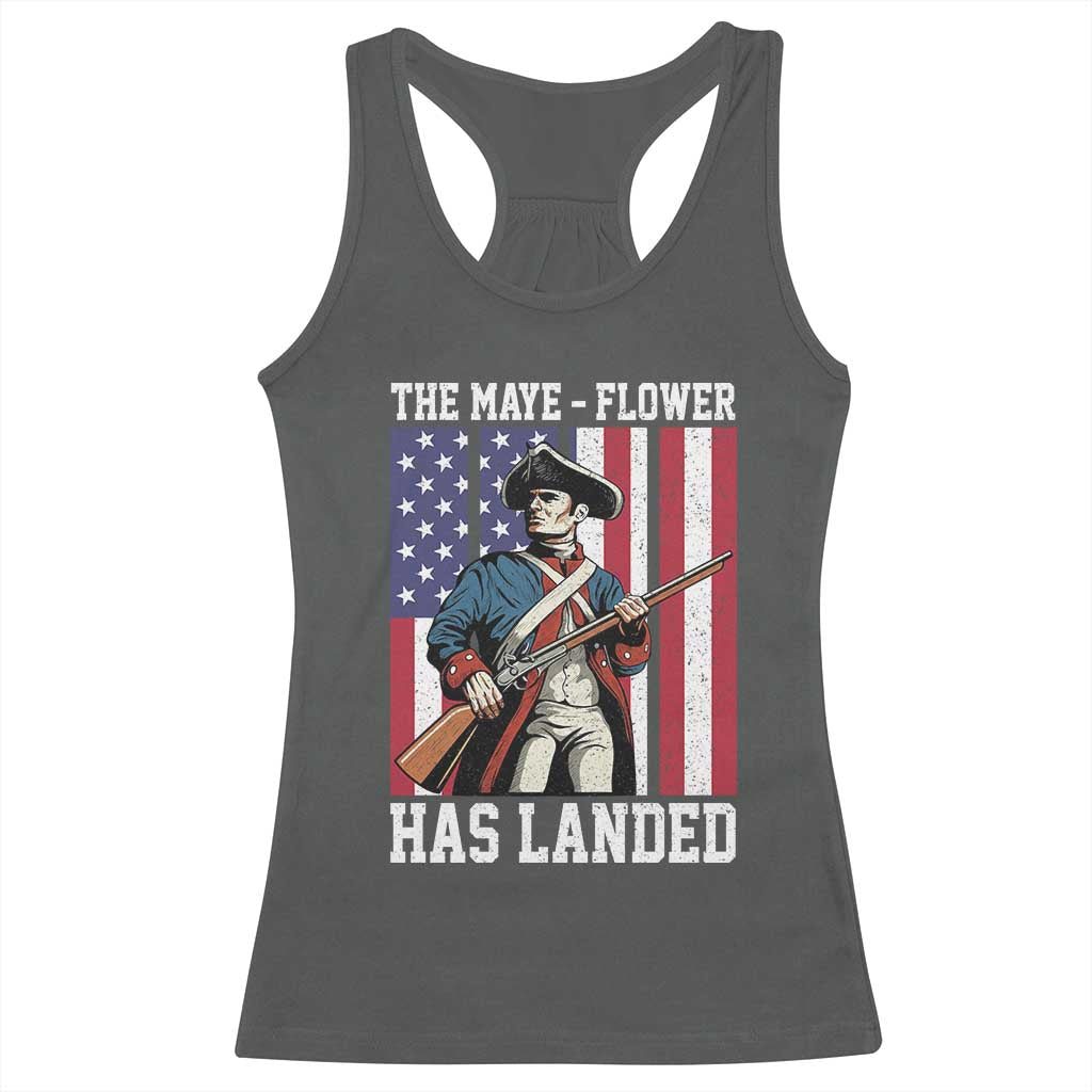 The Maye Flower Has Landed Racerback Tank Top Funny Minutemen Football Fan TS11 Dark Heather Print Your Wear